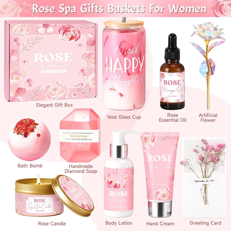 GiftPeak Birthday Gifts for Women, Rose Relaxing Spa Gift Basket for Women Friendship, Self Care Package Get Well Soon Thank You Gift Box, Mothers Day Gifts for Mom Her Sister Wife Best Friends Coworker Bestie - Image 2